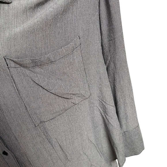 Free People Magic Breeze Gray Micro Stripe Button Down Shirt Large Oversized - Picture 7 of 16